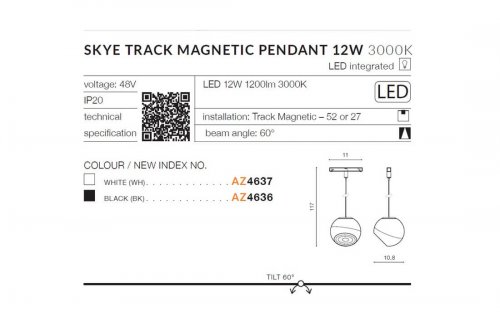 Магнитный трековый светильник AZzardo SKYE TRACK MAGNETIC 12W